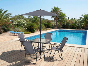 Table et chaises de jardin avec parasol en métal "Convivia" - 4 places - Gris anthracite 2
