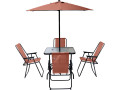 Table et chaises de jardin avec parasol en métal "Convivia" - 4 places - Gris clair - Terracotta
