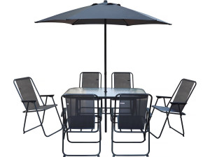 Table et chaises de jardin avec parasol en métal "Convivia" - 6 places - Gris anthracite