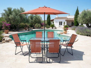 Table et chaises de jardin avec parasol en métal "Convivia" - 6 places - Terracotta 2