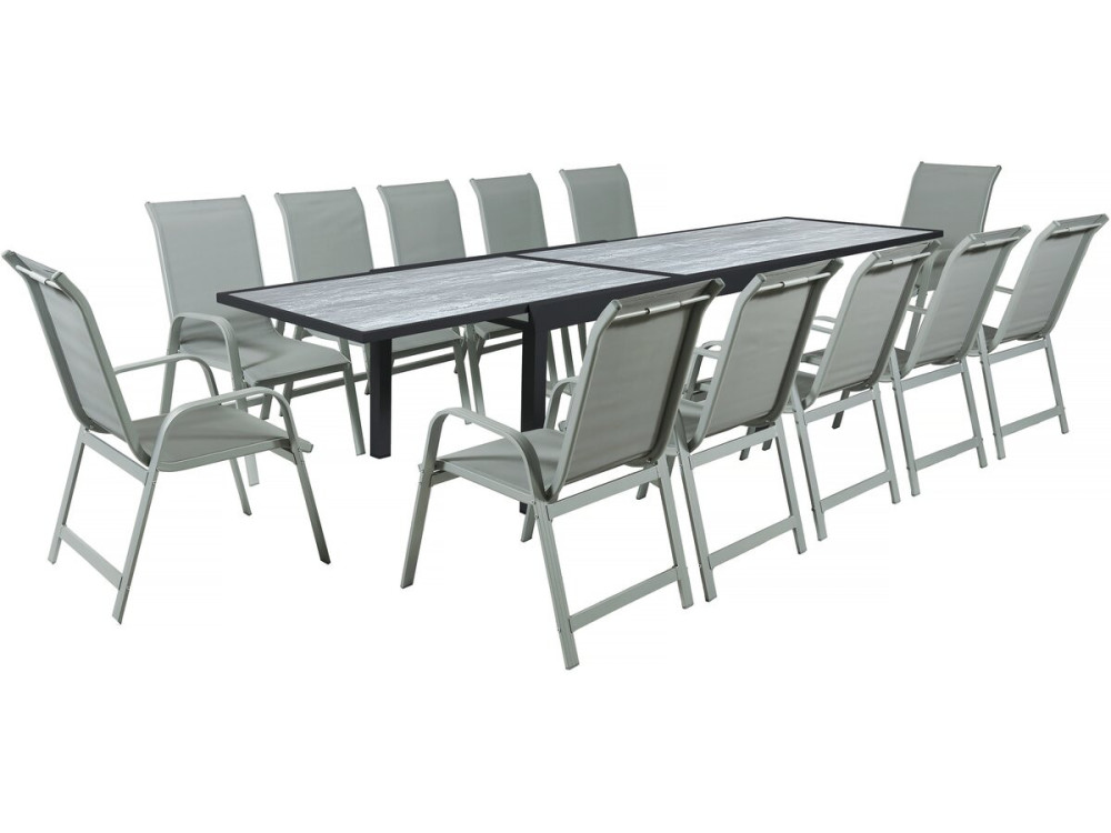 Table extensible et chaises de jardin en aluminium "Lagos" - 200/320 x 105 x 76 cm - Taupe - 12 places