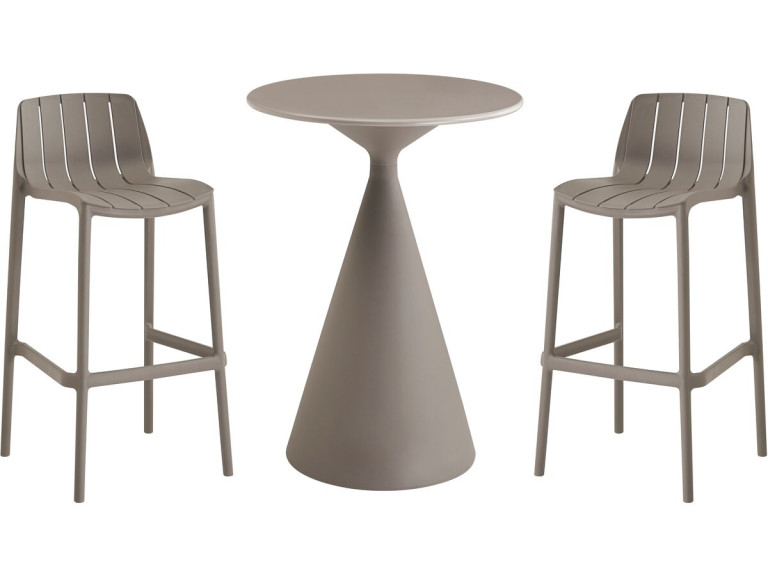 Table et chaises hautes de bistrot empilables "Vaena" - 2 places - Taupe