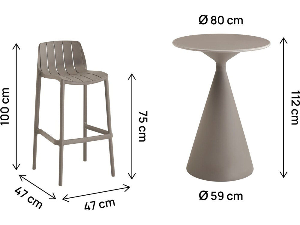 Table et chaises hautes de bistrot empilables "Vaena" - 2 places - Taupe