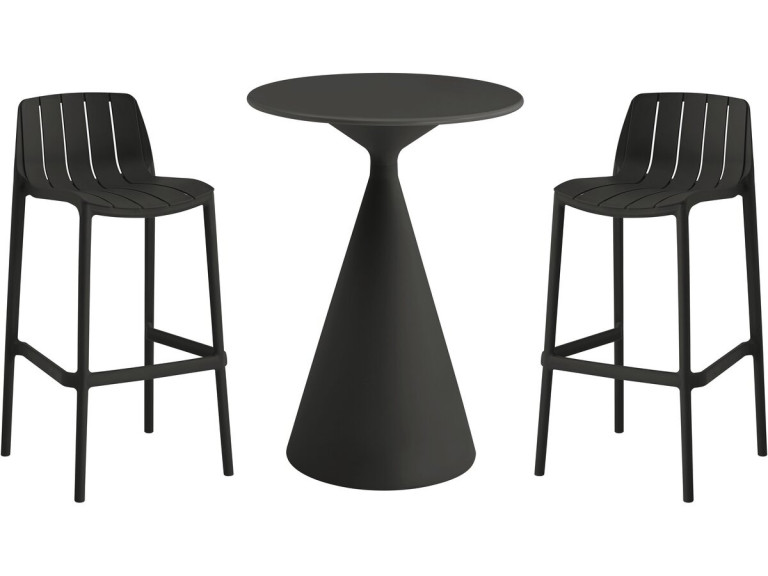 Table et chaises hautes de bistrot empilables "Vaena" - 2 places - Noir