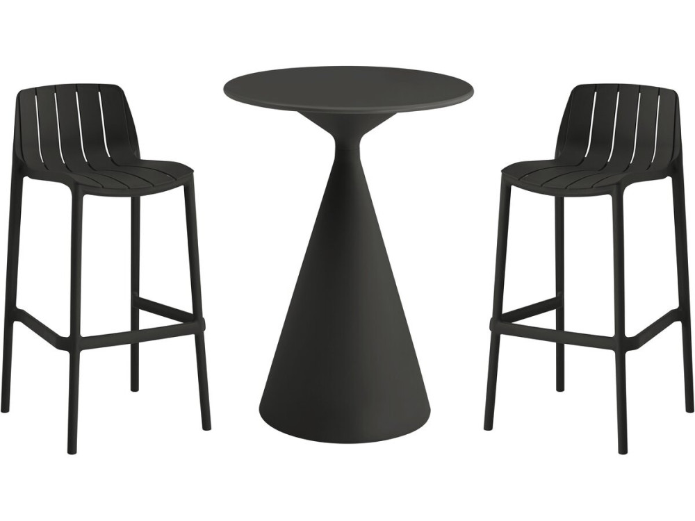 Table et chaises hautes de bistrot empilables "Vaena" - 2 places - Noir