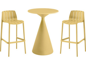 Table et chaises hautes de bistrot empilables "Vaena" - 2 places - Jaune
