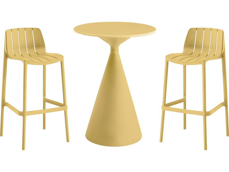 Table et chaises hautes de bistrot empilables "Vaena" - 2 places - Jaune