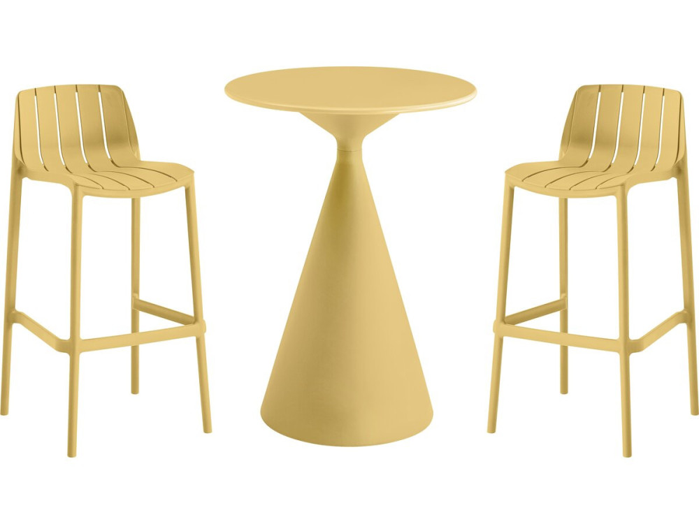Table et chaises hautes de bistrot empilables "Vaena" - 2 places - Jaune
