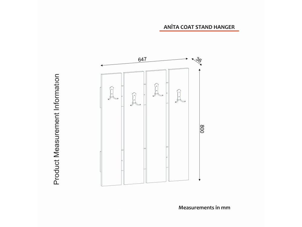Porte-manteau mural en bois "Anita" - 64 x 3 x 80 cm - Blanc