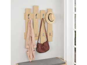 Porte manteau mural en bois "Wave" - 64 x 4 x 79 cm - Beige 2