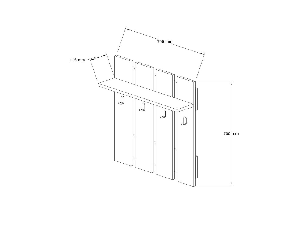 Porte-manteau mural avec étagère en bois "Mita" - 70 x 14 x 70 cm - Gris anthracite