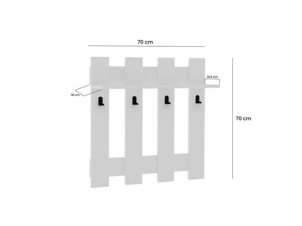 Porte-manteau mural en bois "Carina" - 70 x 14 x 70 cm - Blanc