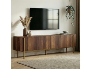 Meuble TV en bois "Nexus" - 180 x 30 x 45 cm - Noyer Baroque Or 2