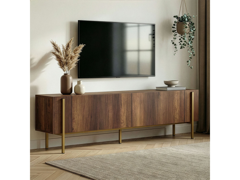 Meuble TV en bois "Nexus" - 180 x 30 x 45 cm - Noyer Baroque Or