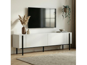 Meuble TV en bois "Nexus" - 180 x 30 x 45 cm - Bois Noir / Noir 2