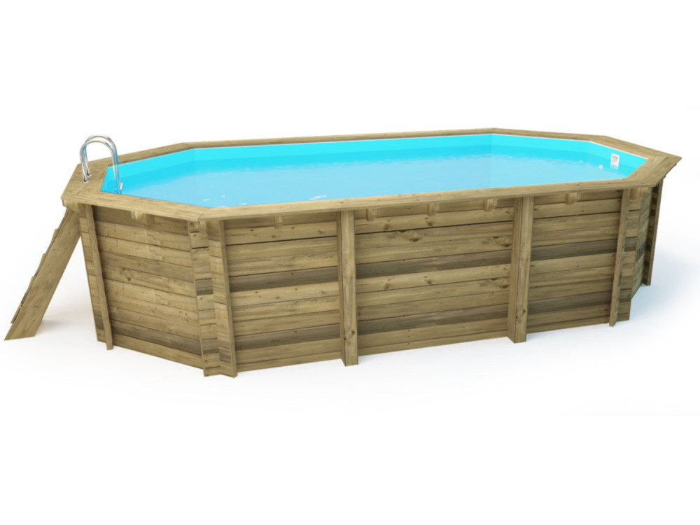 Piscine bois " Miami 120 " - 4.86 x 3.36 x 1.20 m + Bâche à bulles 180 µ + Bâche hiver 280 gr/m²