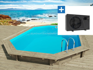 Piscine bois " Florida 130 " - 6.57 x 4.57 x 1.31 m + Pompe à chaleur 6 kw/h inverter "PowerLine by Hayward" - Noir