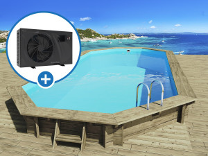 Piscine bois " Sevilla 130 " - 8.57 x 4.57 x 1.31 m + Pompe à chaleur 6 kw/h inverter "PowerLine by Hayward" - Noir