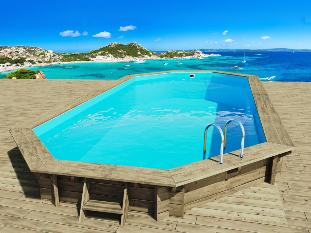 Piscine bois " Sevilla 130 " - 8.57 x 4.57 x 1.31 m + Pompe à chaleur 6 kw/h inverter "PowerLine by Hayward" - Noir