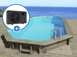 Piscine bois " Sevilla 145 " - 8.57 x 4.57 x 1.45 m + Pompe à chaleur pour piscine 6 kw/h inverter "PowerLine by Hayward" - Noir