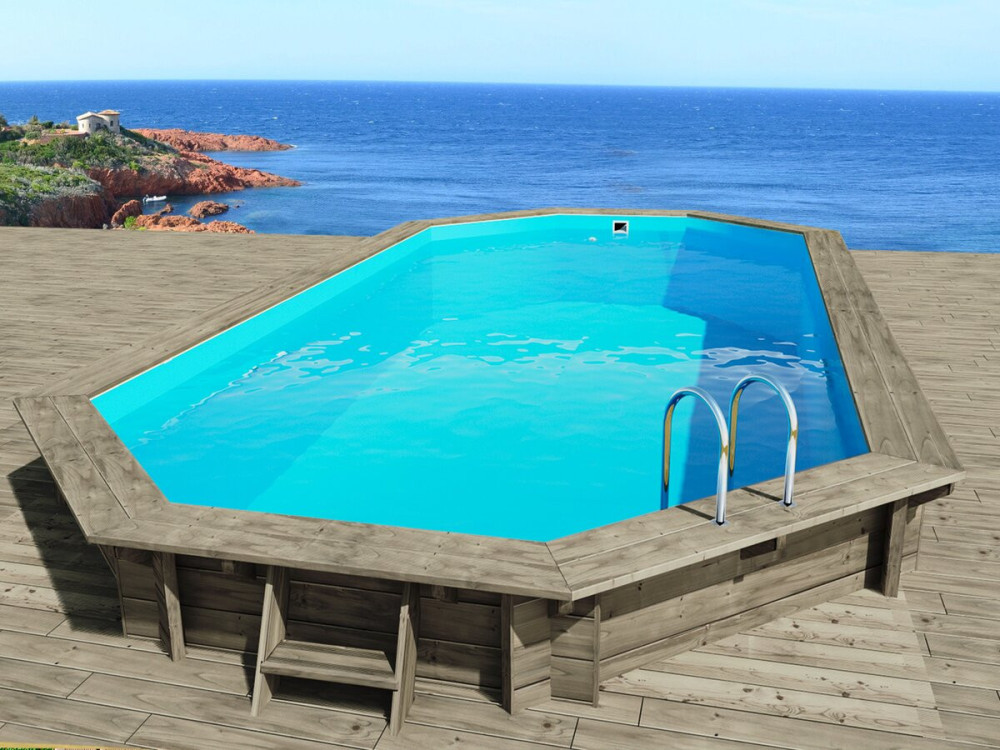 Piscine bois " Sevilla 145 " - 8.57 x 4.57 x 1.45 m + Pompe à chaleur pour piscine 6 kw/h inverter "PowerLine by Hayward" - Noir