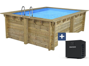 Piscine bois rectangle " Caimans 140 " - 4.10 x 3.00 x 1.39  m + Pompe à chaleur  3.5 kw/h