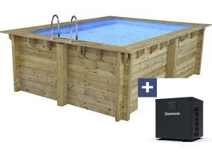 Piscine bois rectangle " Maldives " - 3.20 x 3.20 x 1.24  m + Pompe à chaleur  3.5 kw/h - Hayward - "Micro" - Noir