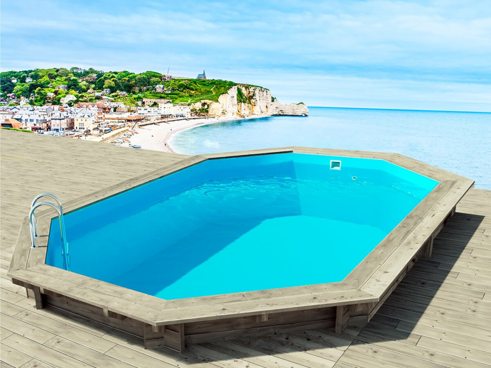 Piscine bois " Brazilia 145 "  5.86 x 3.86 x 1.44 m + Pompe à chaleur 6 kw/h inverter "PowerLine by Hayward" - Noir