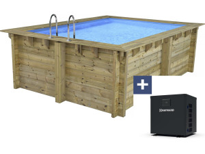 Piscine bois rectangle " Zanzibar "- 3.50 x 2.30 x 1.24 m + Pompe à chaleur  3.5 kw/h
