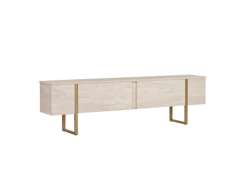 Meuble TV en bois "Onera" - 180 x 30 x 50 cm - Travertin / Or