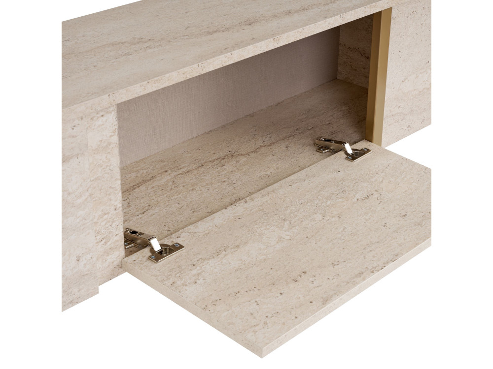 Meuble TV en bois "Onera" - 180 x 30 x 50 cm - Travertin / Or