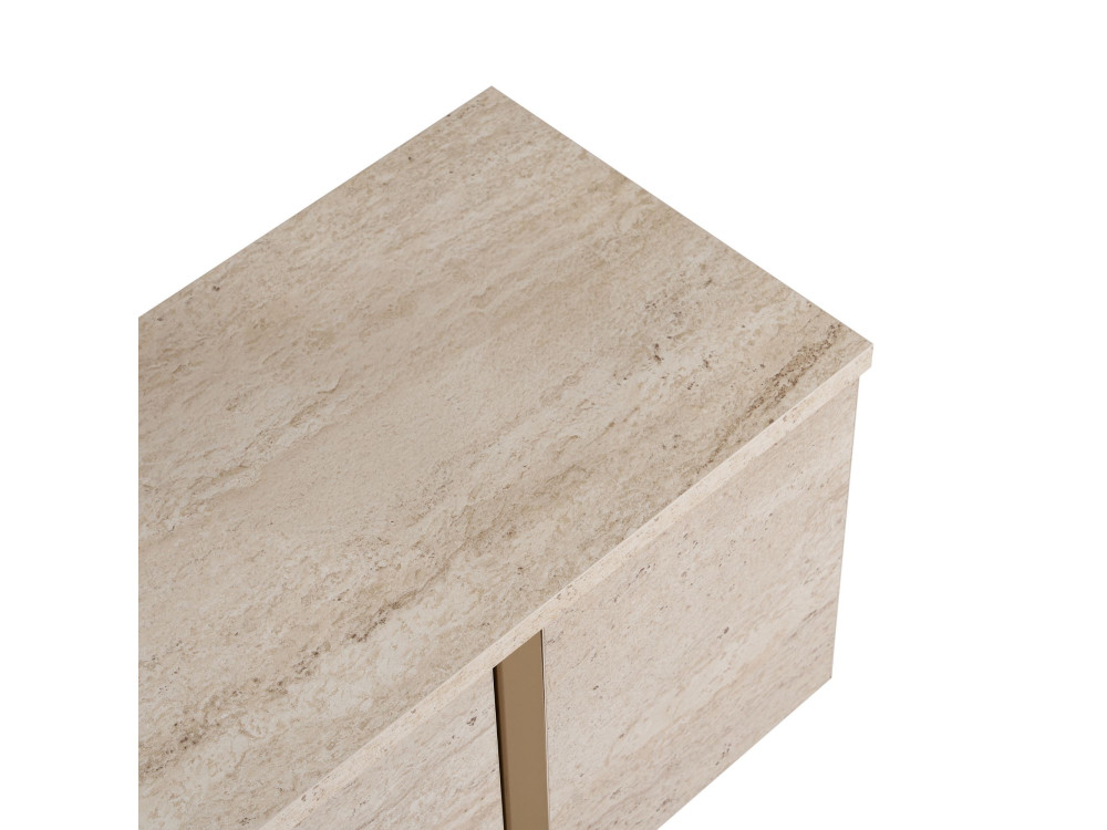 Meuble TV en bois "Onera" - 180 x 30 x 50 cm - Travertin / Or
