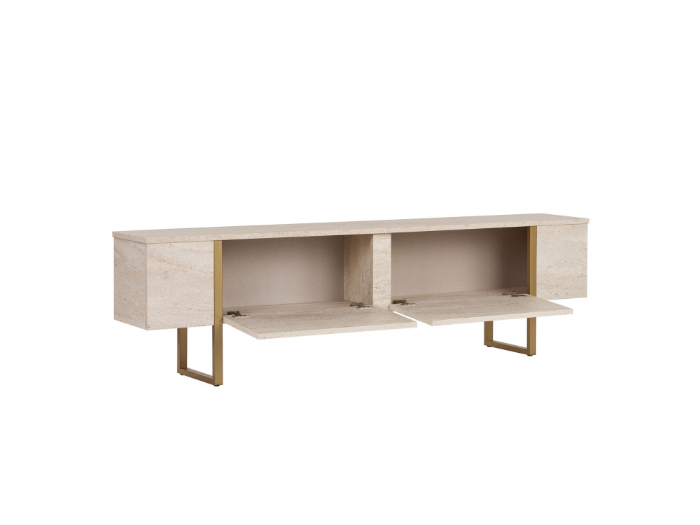 Meuble TV en bois "Onera" - 180 x 30 x 50 cm - Travertin / Or