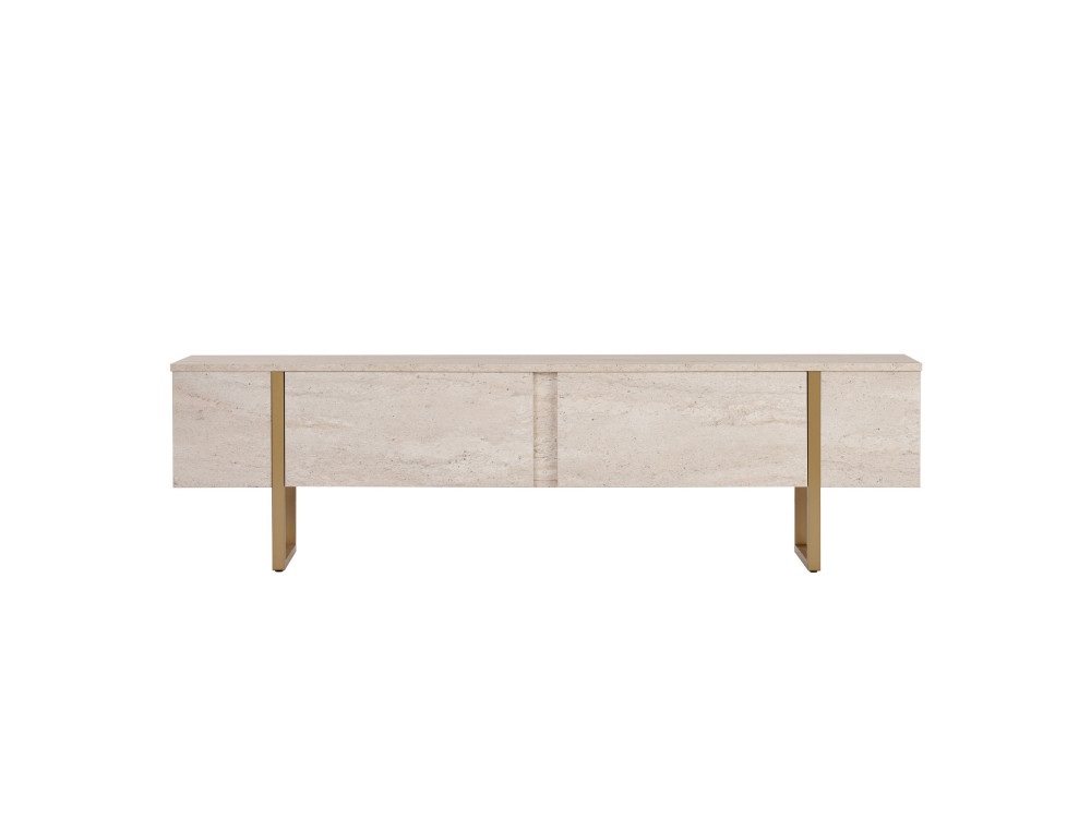 Meuble TV en bois "Onera" - 180 x 30 x 50 cm - Travertin / Or