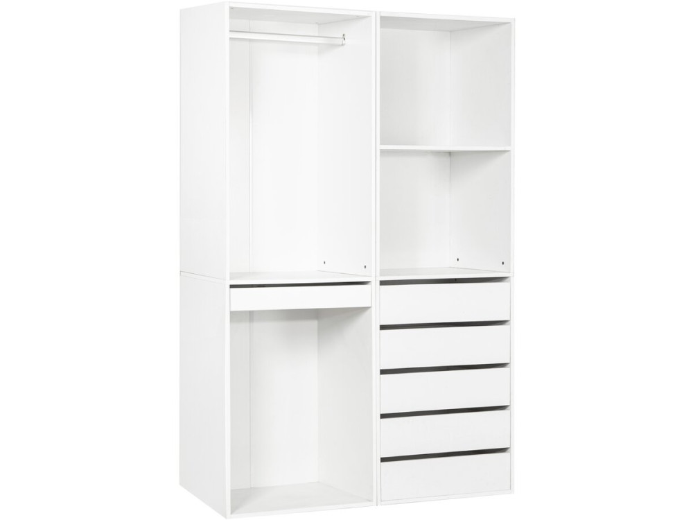 Kit dressing modulable avec penderie, porte-pantalons, 5 tiroirs et 2 étagères "Opéra" - 2 éléments - Blanc