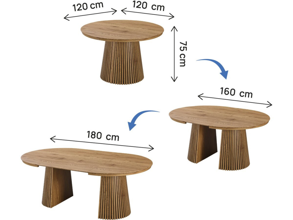 Table à manger extensible en bois "Sylva" - 120/200 cm - 4 à 8 places - Marron