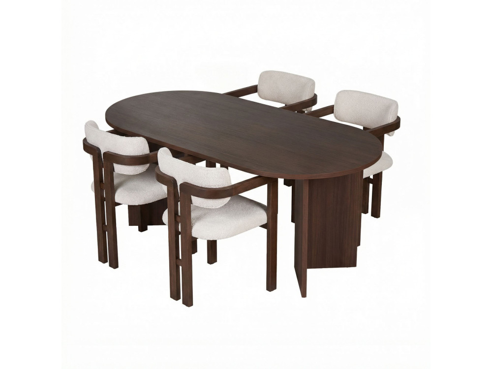 Ensemble Table et Chaises (5 Pièces) en bois "Meridia 4" - 180 x 90 x 75 cm - Blanc