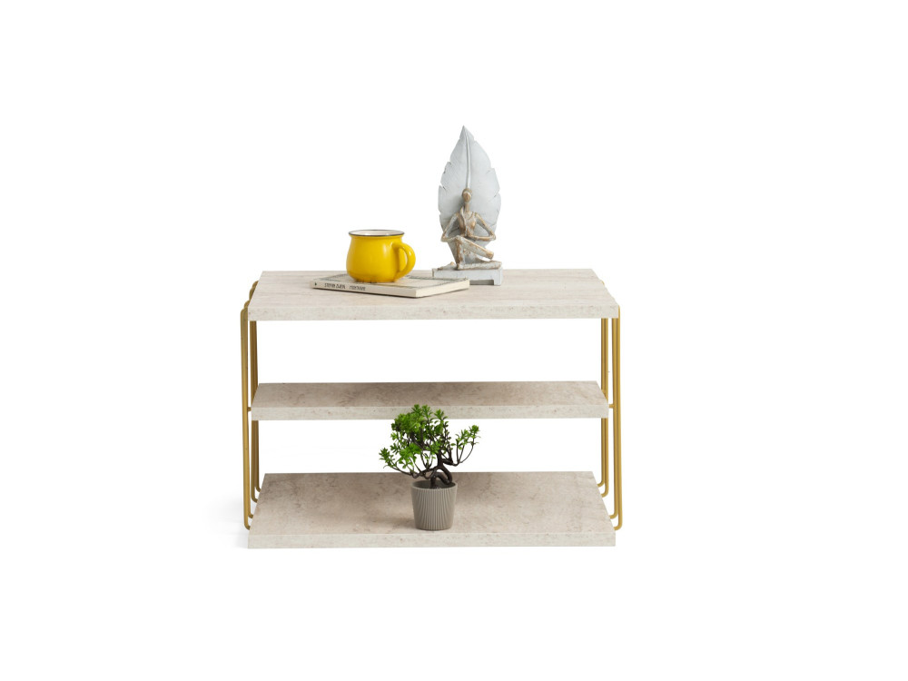 table d'appoint en bois "Lifon" 50 x 40 x 33 cm - Travertin