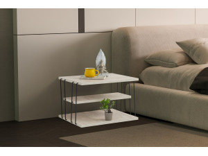 table d'appoint en bois "Lifon" - 50 x 40 x 33 cm - Travertin 2