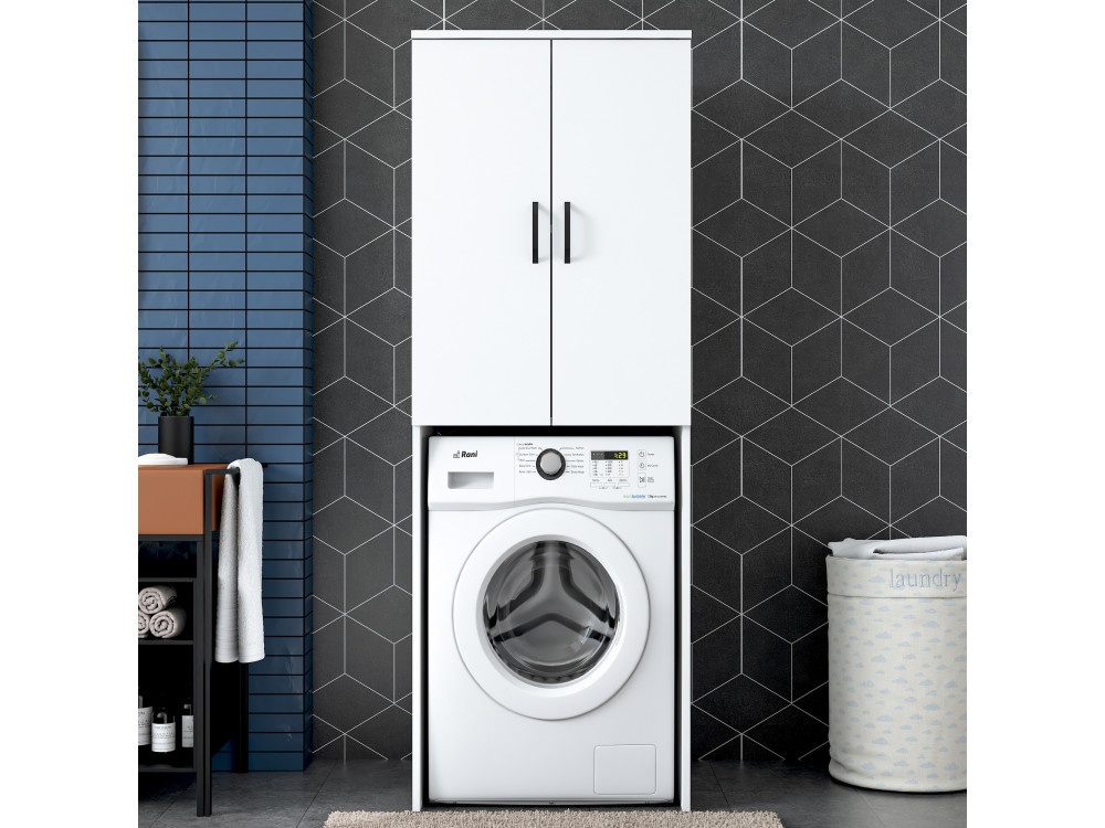 Meuble pour machine à laver en bois "Losal" - 65 x 62 x 181 cm - Blanc