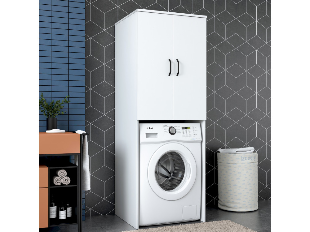 Meuble pour machine à laver en bois "Losal" - 65 x 62 x 181 cm - Blanc
