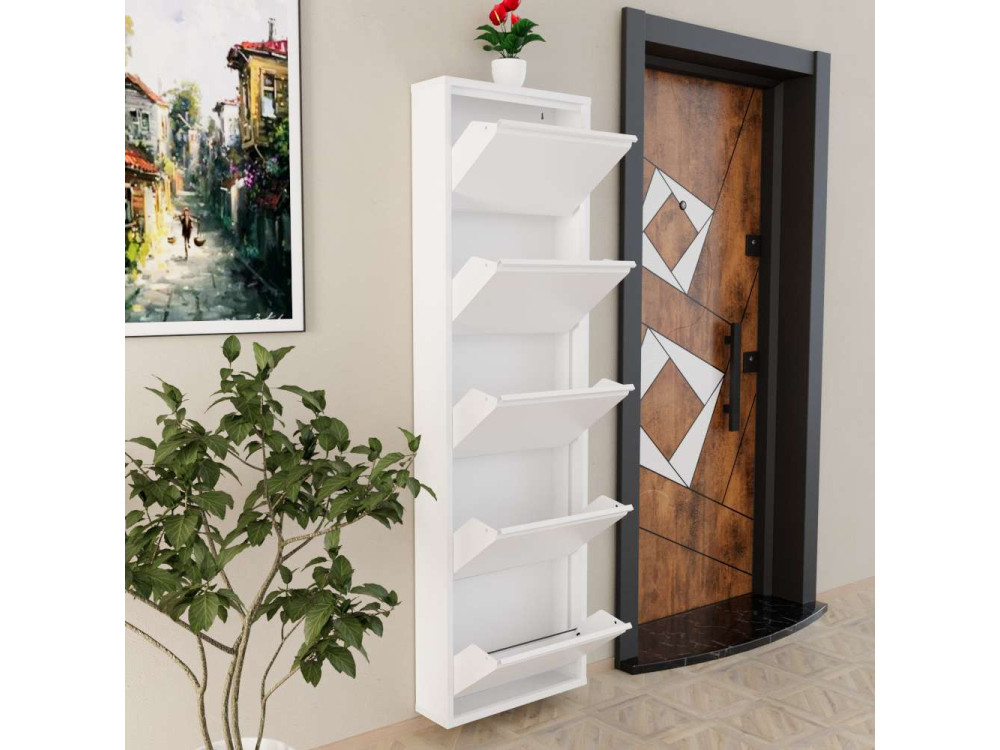 Meuble à chaussures en métal "Ayse" - 50 x 15 x 169 cm - Blanc