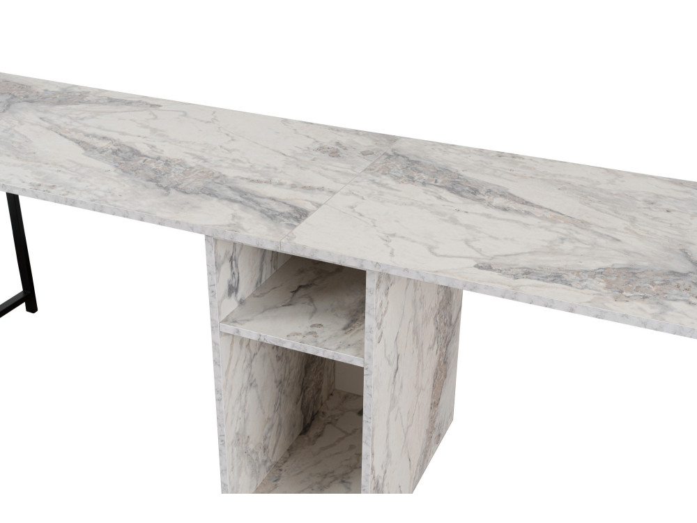 Double bureau avec 2 étagères en bois "Twin" - 240 x 60 x 74 cm - Blanc marbré