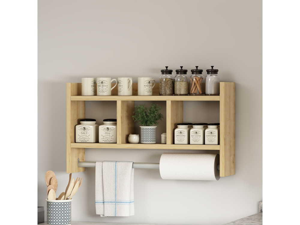 Étagère murale en bois "Asya" - 63 x 14 x 35 cm - Beige