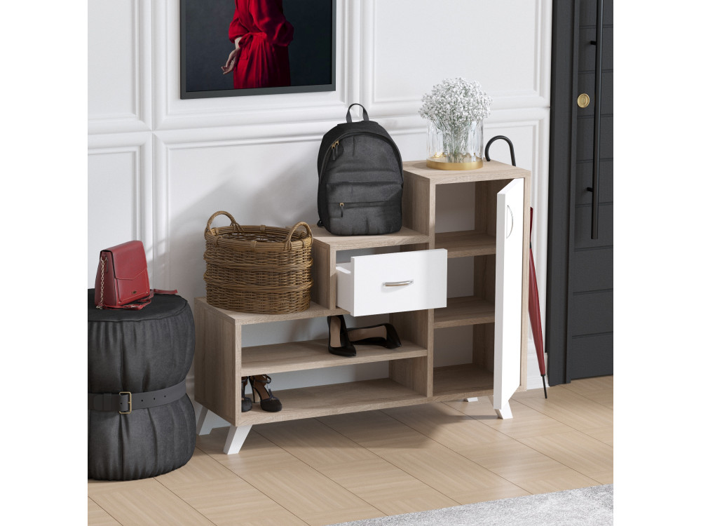 Meuble à chaussures en bois "Retro" - 90 x 33 x 77 cm - Beige