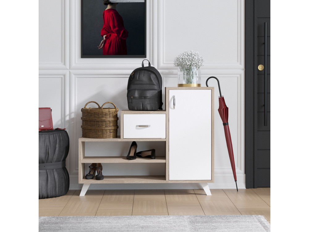 Meuble à chaussures en bois "Retro" - 90 x 33 x 77 cm - Beige
