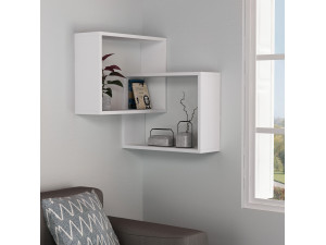 Lot de 2 étagères murales d'angle en bois "Ring" - 68 x 60 x 68 cm - Blanc 2