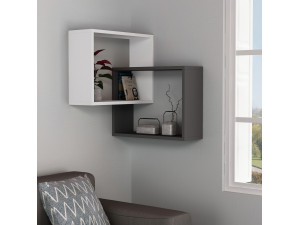 Lot de 2 étagères murales d'angle en bois "Ring" - 68 x 60 x 68 cm - Gris anthracite 2