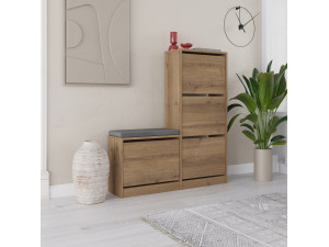 Meuble à chaussures avec assise en bois "Dude" - 105 x 26 x 118 cm - Marron 2