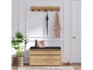 Meuble à chaussures avec banc en bois "Boby" - 80 x 35 x 42 cm - Beige 2